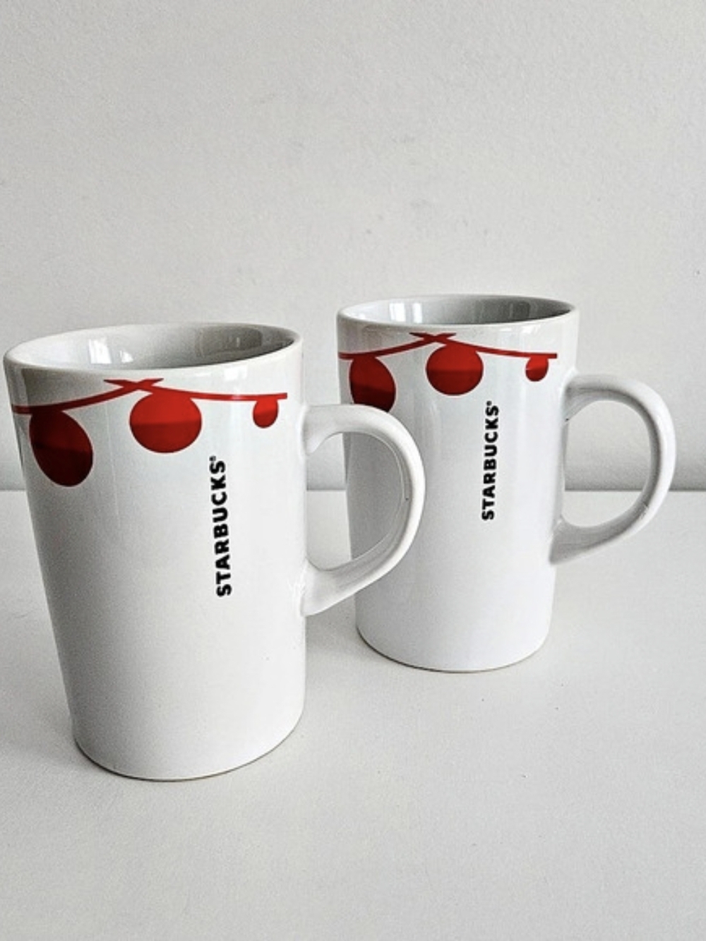 Starbucks Red Garland Ornaments Tall Ceramic Mug Set of 2